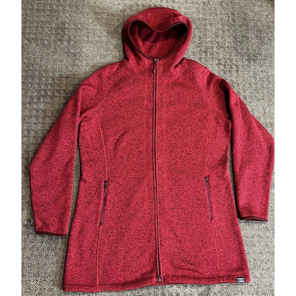 L.L. BEAN RED  HOODED ZIPPED SWEATER FLEECE COAT COZY COMFORTABLE SIZE XL REG